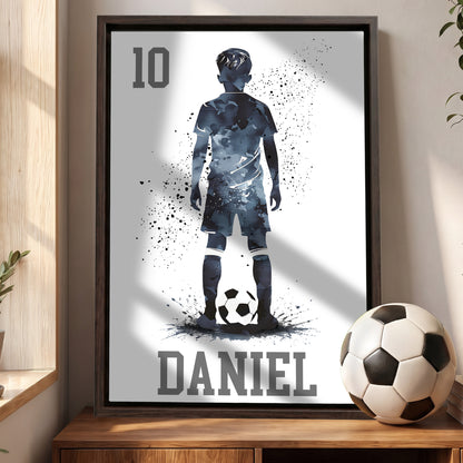 Personalized Soccer Splatter Silhouette Framed Canvas Print with Name Home Decor Ship from USA Birthday Gift for Soccer Players Boys Girls