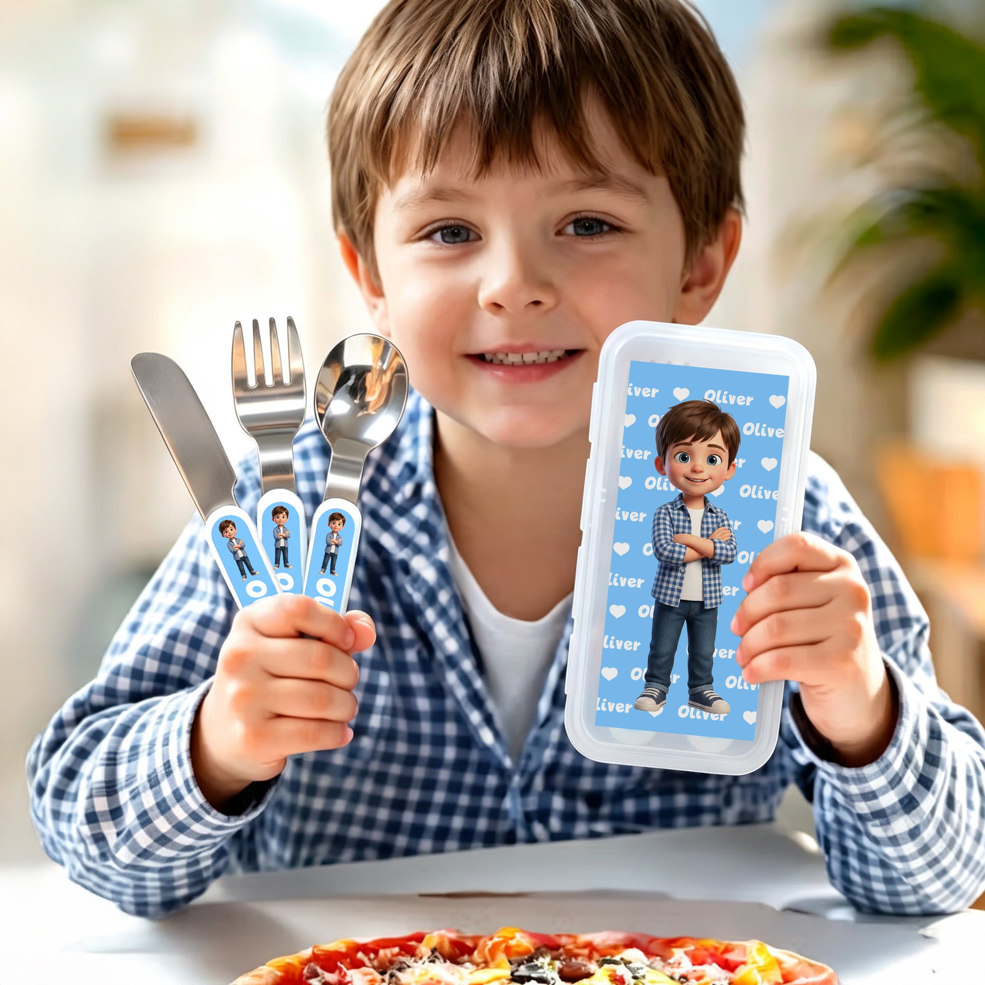 Custom Cute Cartoon Photo Kid Fork Spoon Knife 3 Pcs Cutlery Set | Safe Stainless Steel, Birthday Gift for Boys Girls