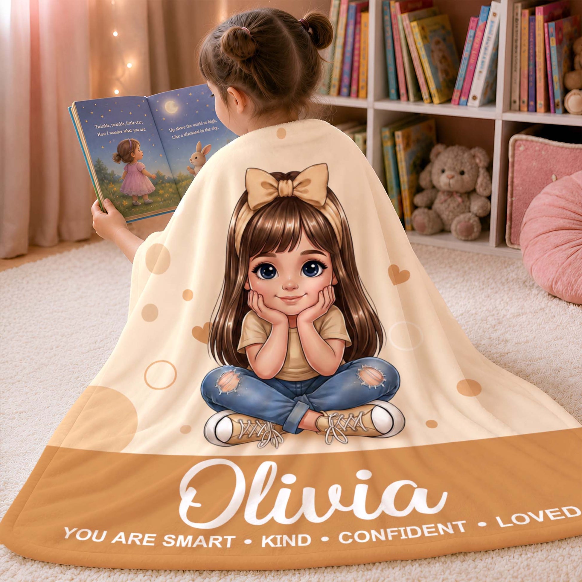 Personalized Polka Dot Cartoon Character Photo Soft Throw Blanket with Name Home Decor Birthday Children's Day Gift for Kids