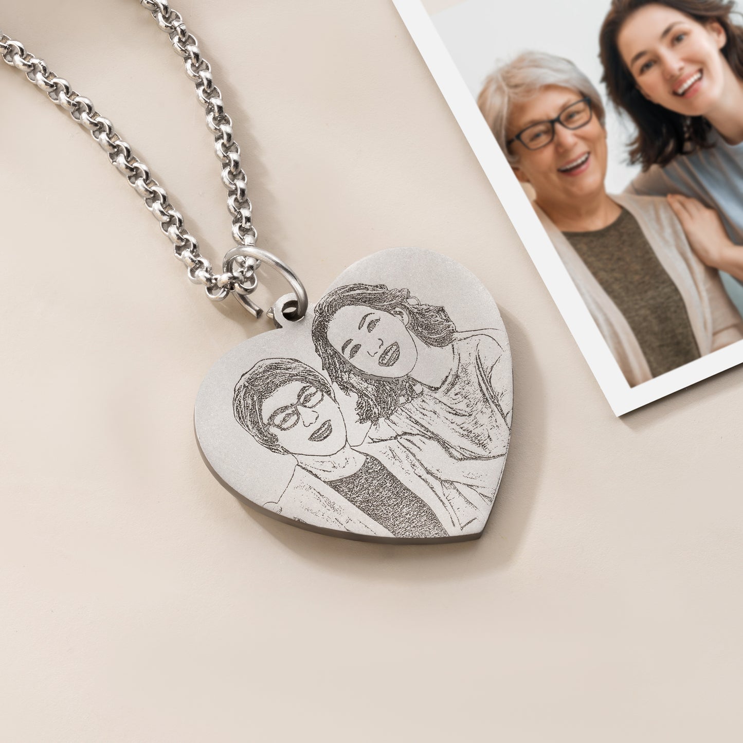 Personalized Engraved Heart Photo Sterling Silver Necklace with Text Mother's Day Valentine's Day Anniversary Gift for Family Friend