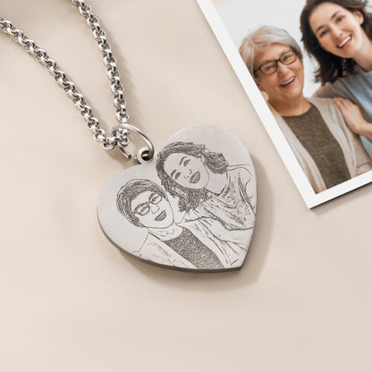 Personalized Engraved Heart Photo Sterling Silver Necklace with Text Mother's Day Valentine's Day Anniversary Gift for Family Friend