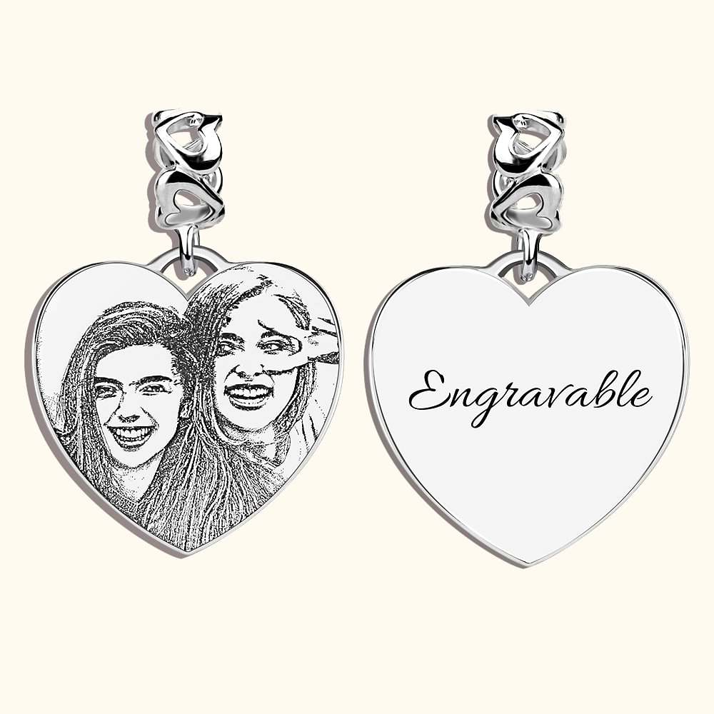 Personalized Heart Shaped Engraved Sketch Sterling Silver Photo Charm for Bracelet Necklace Birthday Mother's Day Gift for Women Girl