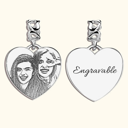 Personalized Heart Shaped Engraved Sketch Sterling Silver Photo Charm for Bracelet Necklace Birthday Mother's Day Gift for Women Girl
