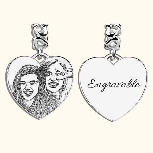 Personalized Heart Shaped Engraved Sketch Sterling Silver Photo Charm for Bracelet Necklace Birthday Mother's Day Gift for Women Girl
