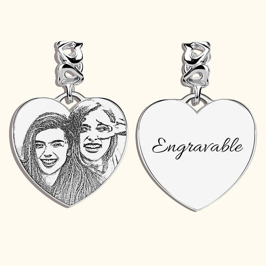 Personalized Heart Shaped Engraved Sketch Sterling Silver Photo Charm for Bracelet Necklace Birthday Mother's Day Gift for Women Girl