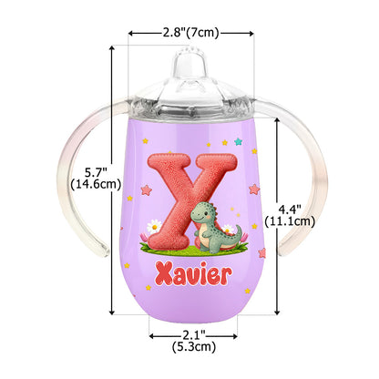 Personalized Cute Cartoon Animals Pattern Star Flower Cloud 10 oz Sippy Cup with Name and Initial Kindergarten Birthday Gift for Kids