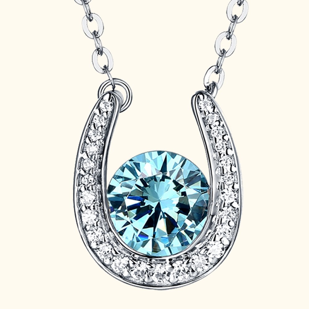 Personalized Good Luck Horseshoe Birthstone Necklace with CZ Sterling Silver Jewelry Christmas Birthday Gift for Women Girls Mother