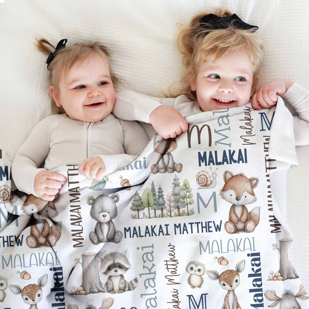Personalized Cute Hand Painted Animals Soft Throw Blanket with Name and Initial Home Decor Daily Use Birthday Gift for Kids
