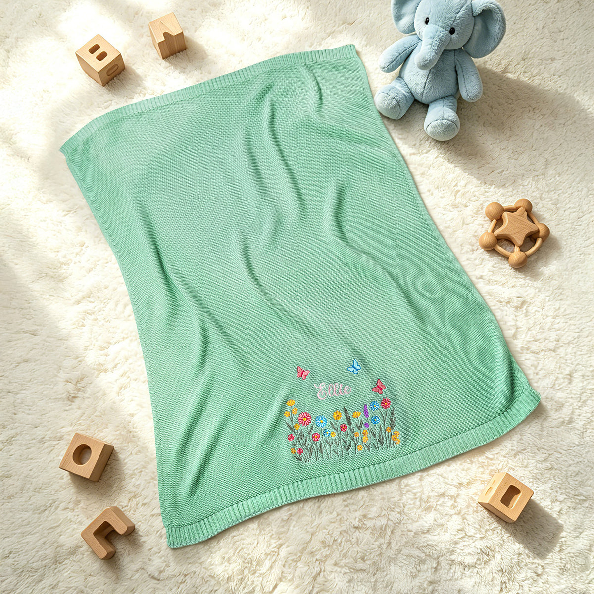 Personalized Embroidered Wildflower Cotton Knit Baby Blanket with Name Birthday Baby Shower Gift for Infants Baby Girls