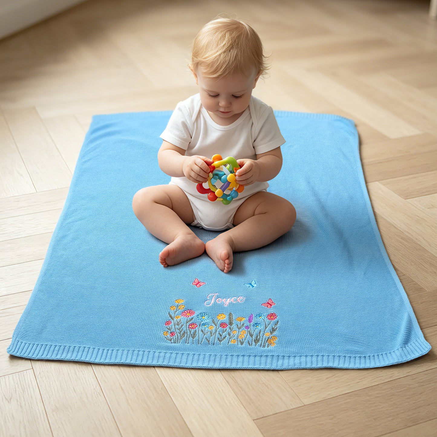 Personalized Embroidered Wildflower Cotton Knit Baby Blanket with Name Birthday Baby Shower Gift for Infants Baby Girls