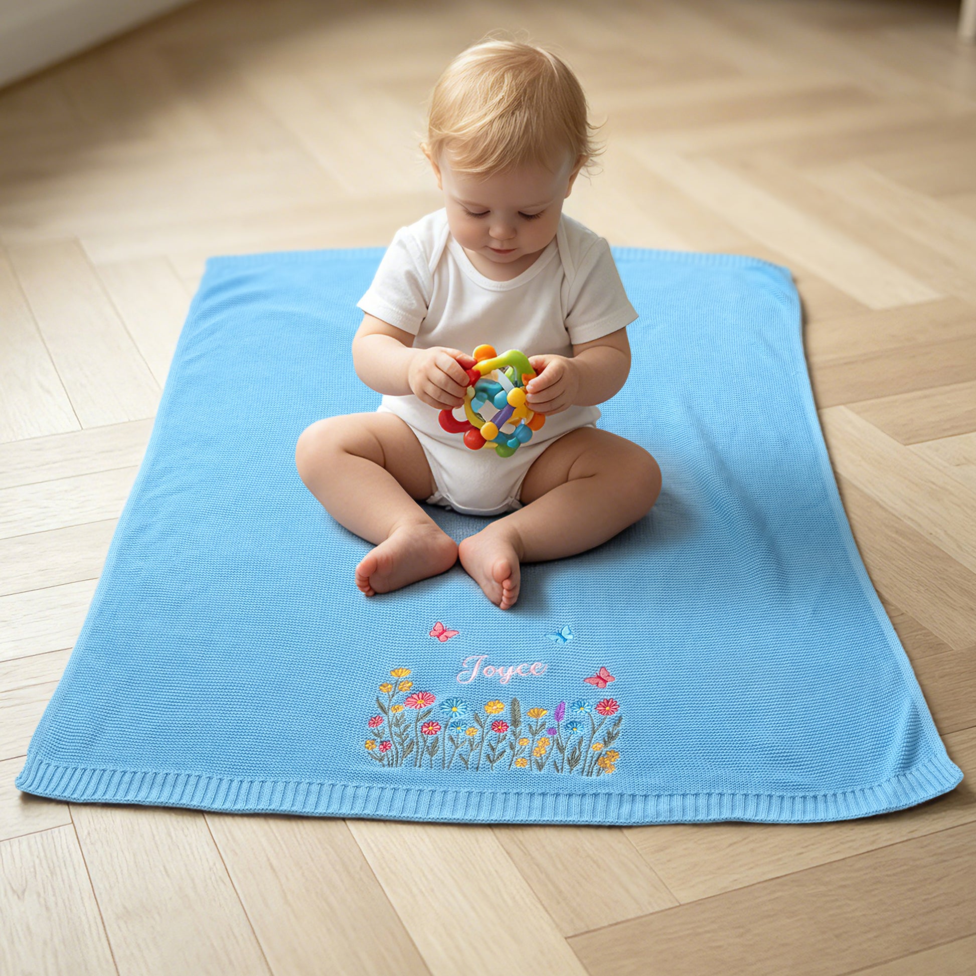 Personalized Embroidered Wildflower Cotton Knit Baby Blanket with Name Birthday Baby Shower Gift for Infants Baby Girls