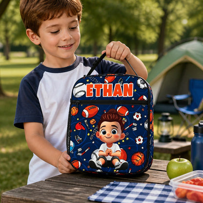 Personalized Q-Version Cartoon Kid Character Insulated Lunch Bag with Name Daily Travel Back to School Birthday Gift for Kids Students