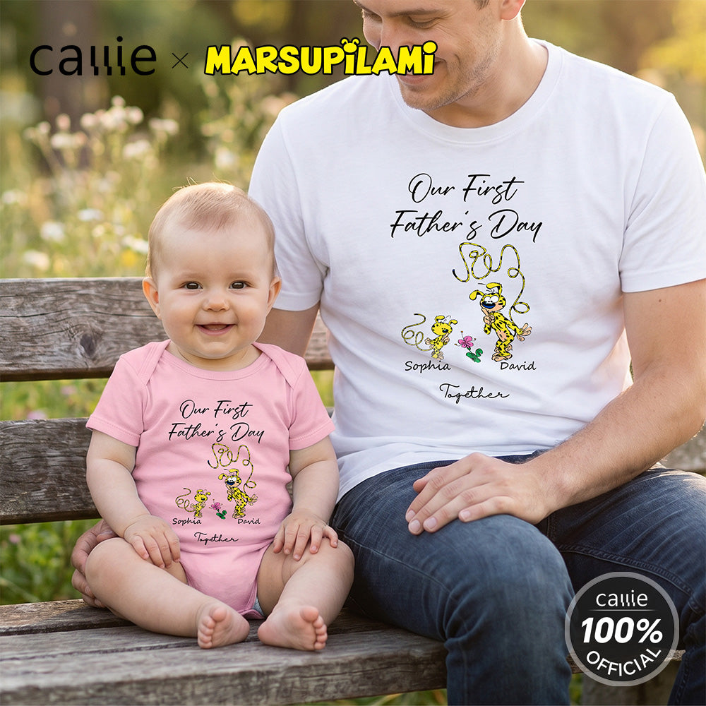 Personalized Leopard Marsupilami First Father's Day 100% Cotton T-shirt Baby Bodysuit with Name Father's Day Gift for Father | Callie × Marsupilami®