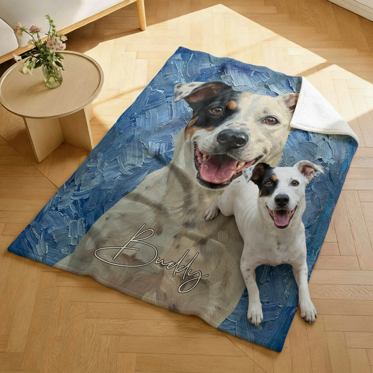 Personalized Oil Painting Style Pet Photo Soft Throw Blanket with Name Home Decor Birthday Pet Memorial Gift for Pet Lovers