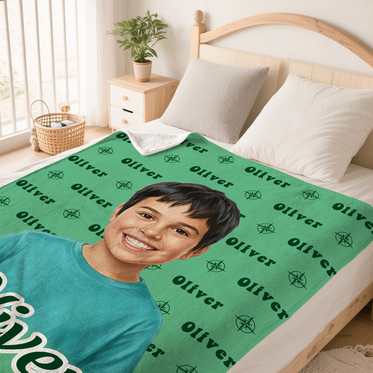 Personalized Watercolor Style Photo Soft Throw Blanket with Name Anniversary Birthday Gift for Kid