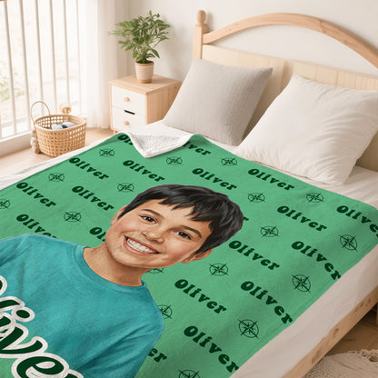 Personalized Watercolor Style Photo Soft Throw Blanket with Name Anniversary Birthday Gift for Kid