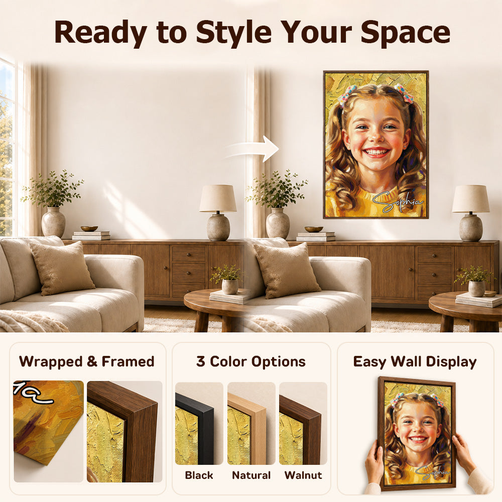 Personalized Modern Oil Painting Style Photo Framed Canvas Prints with Name Home Decor Ship from USA Housewarming Anniversary Gift for Family Friends