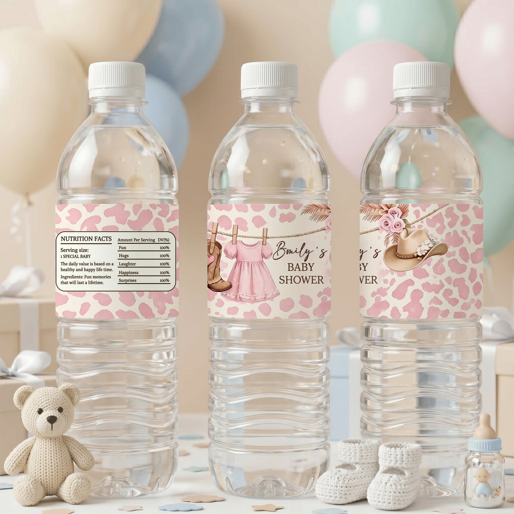 Personalized Leopard Print Baby Nutrition Facts Waterproof Water Bottle Labels Stickers with Name Set of 20  Baby Shower Party Gift for New Parents