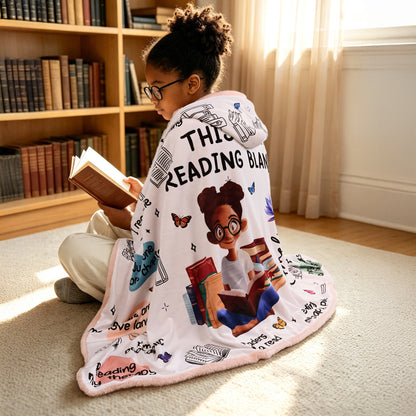 Personalized Birth Flower Cartoon Reading Girl Soft Throw Hooded Blanket with Name Birthday Gift for Librarians Book Lovers