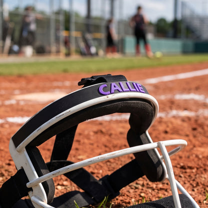 Personalized Multicolor Softball Fielder’s Mask Name Plate with Text Season‑End Gift for Softball Athletes