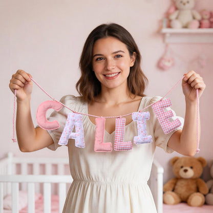 Personalized Floral Striped Letter Cozy Banner Decoration with Name Nursery Decor Baby Shower Baby Announcement Gift for Baby New Parent