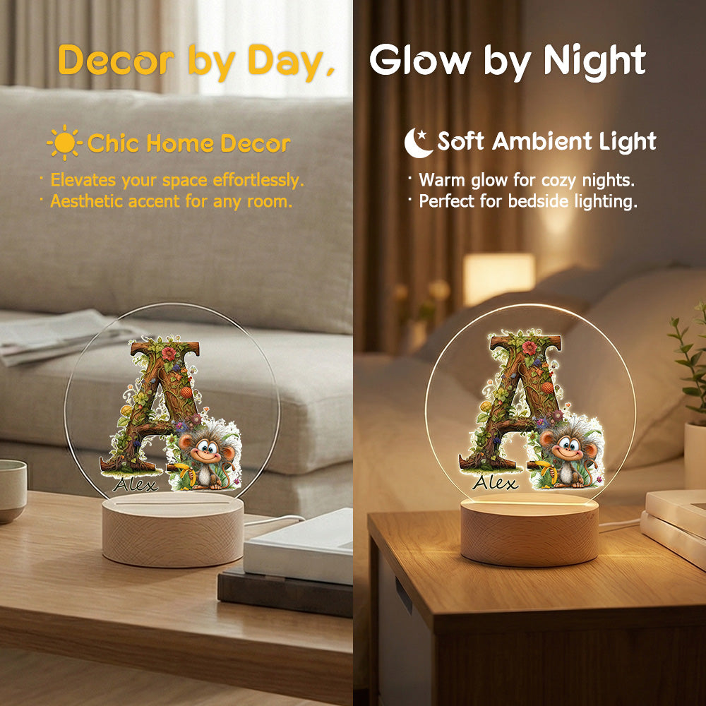 Personalized Jungle Animal Initial Acrylic Night Light with Name Bedroom Decor Baby Shower Gift for Babies Toddlers