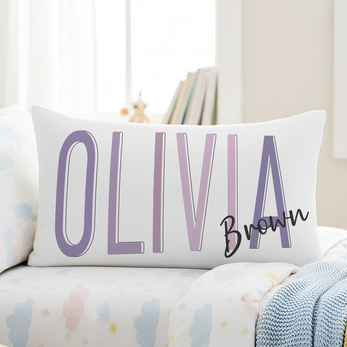 Personalized Multicolor Soft Rectangular Throw Pillow Cover with Name Daily Use Birthday Gift for Family Friend Kid