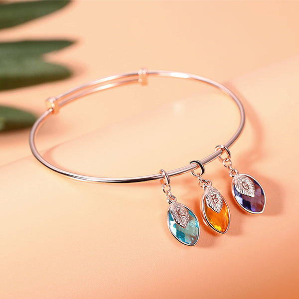 Mom Bracelet with Custom Leaves Birthstones & Initials