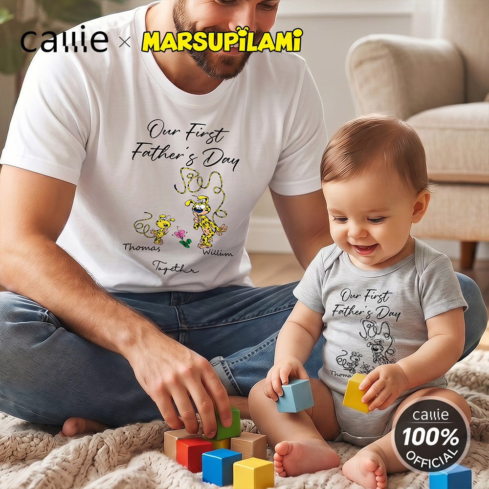 Personalized Leopard Marsupilami First Father's Day 100% Cotton T-shirt Baby Bodysuit with Name Father's Day Gift for Father | Callie × Marsupilami®