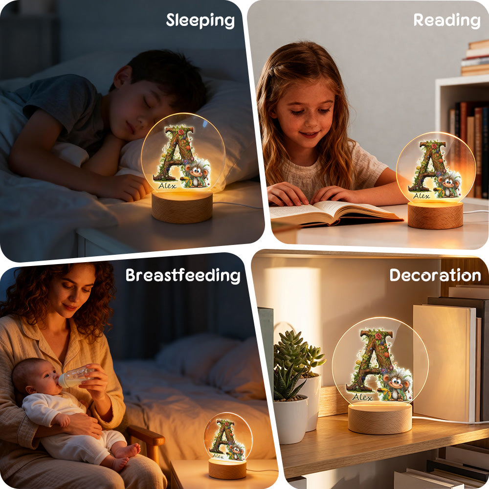 Personalized Jungle Animal Initial Acrylic Night Light with Name Bedroom Decor Baby Shower Gift for Babies Toddlers