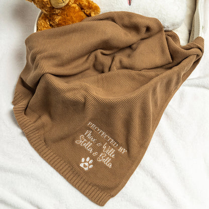 Personalized Embroidered Protected By Knitted Soft Cotton Baby Blanket with Name Baby Shower Birthday Gift for Newborns Kids