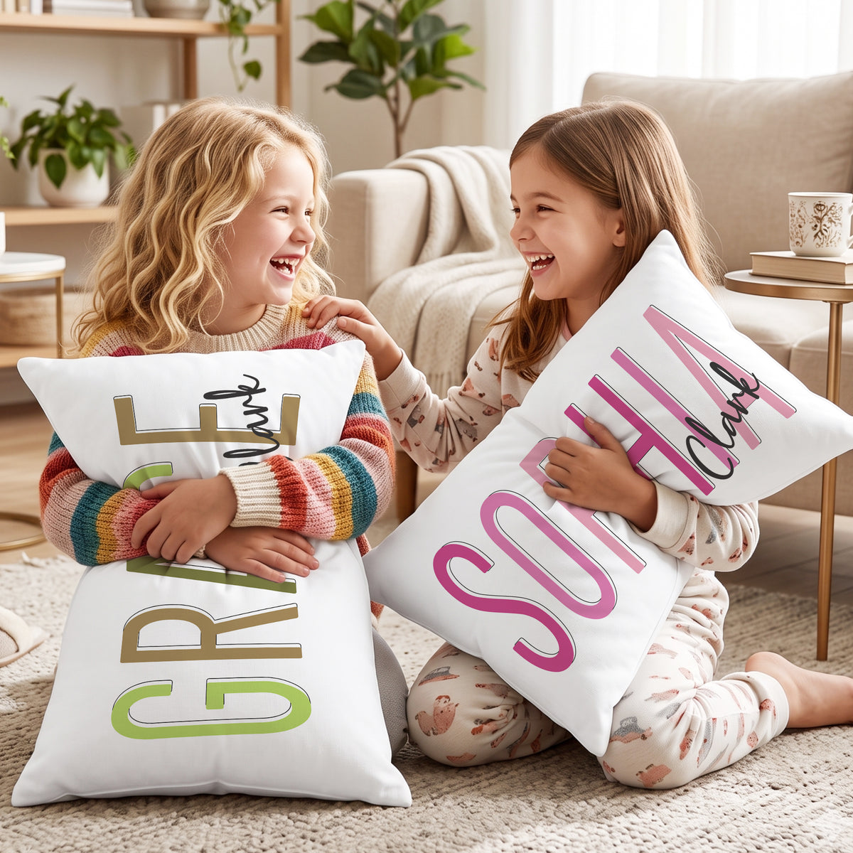 Personalized Multicolor Soft Rectangular Throw Pillow Cover with Name Daily Use Birthday Gift for Family Friend Kid