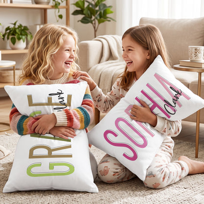 Personalized Multicolor Soft Rectangular Throw Pillow Cover with Name Daily Use Birthday Gift for Family Friend Kid