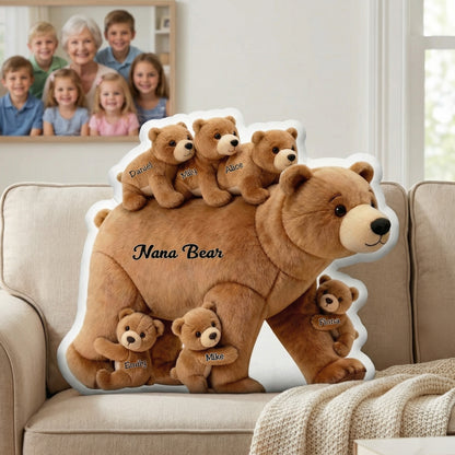 Personalized Mommy Bear Baby Cubs Shaped Throw Pillow with 1-6 Name Mother's Day Birthday Gift for Mom Grandma