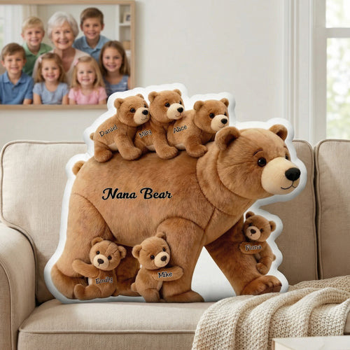 Personalized Mommy Bear Baby Cubs Shaped Throw Pillow with 1-6 Name Mother's Day Birthday Gift for Mom Grandma