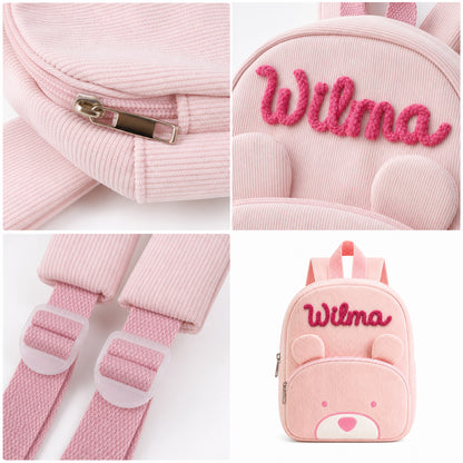 Personalized Cute Teddy Bear Corduroy Backpack with Hand Embroidered Name Children's Day Back to School Birthday Gift for Kids Students
