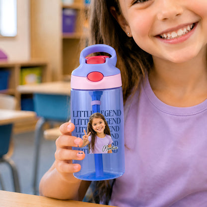 Personalized School Star Photo 16 oz Water Bottle with Name and Silicone Straw Outdoor Activities Birthday Back to School Gift for Boys Girls