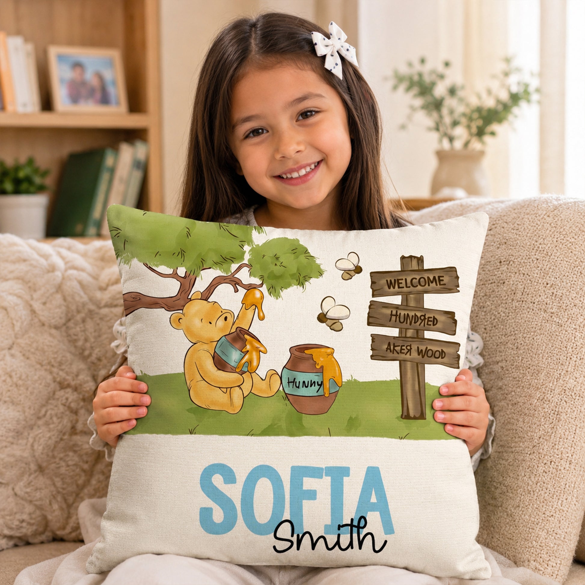 Personalized Classic Winnie the Pooh Soft Throw Pillow Cover with Name and Surname Home Decor Birthday Gift for Boys Girls