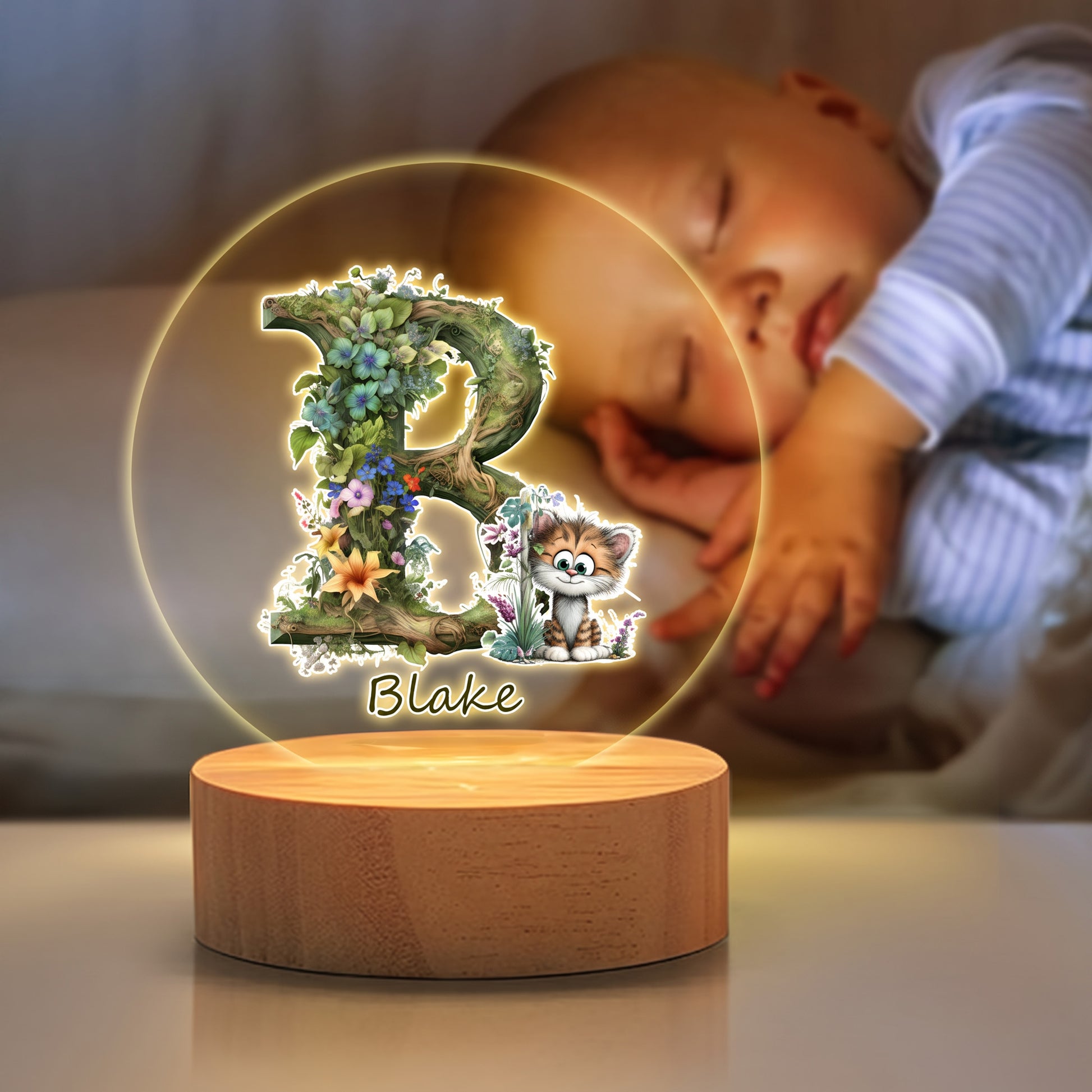 Personalized Jungle Animal Initial Acrylic Night Light with Name Bedroom Decor Baby Shower Gift for Babies Toddlers
