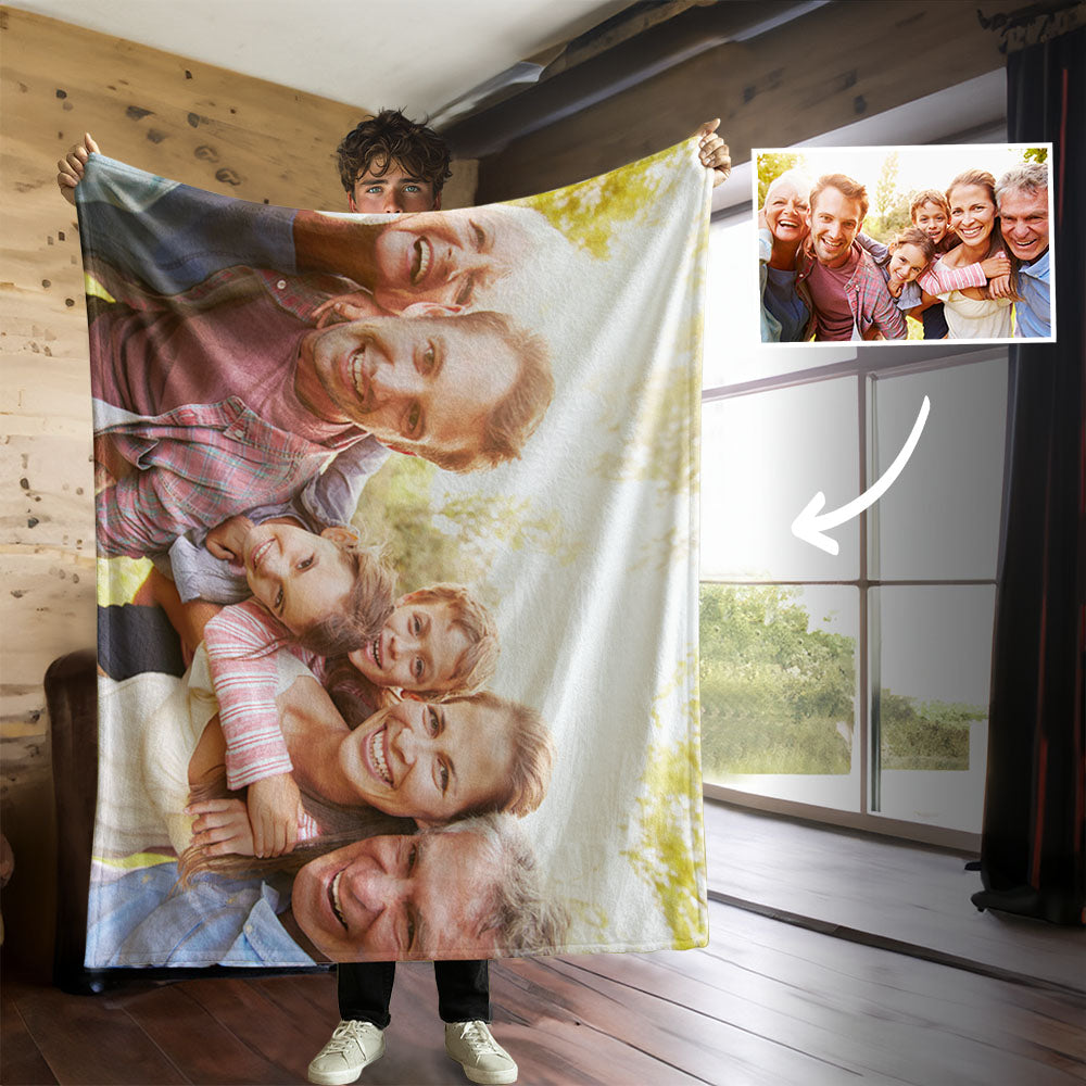 Personalized Soft Photo Throw Blanket with Text Birthday Mother's Day Gift for Family