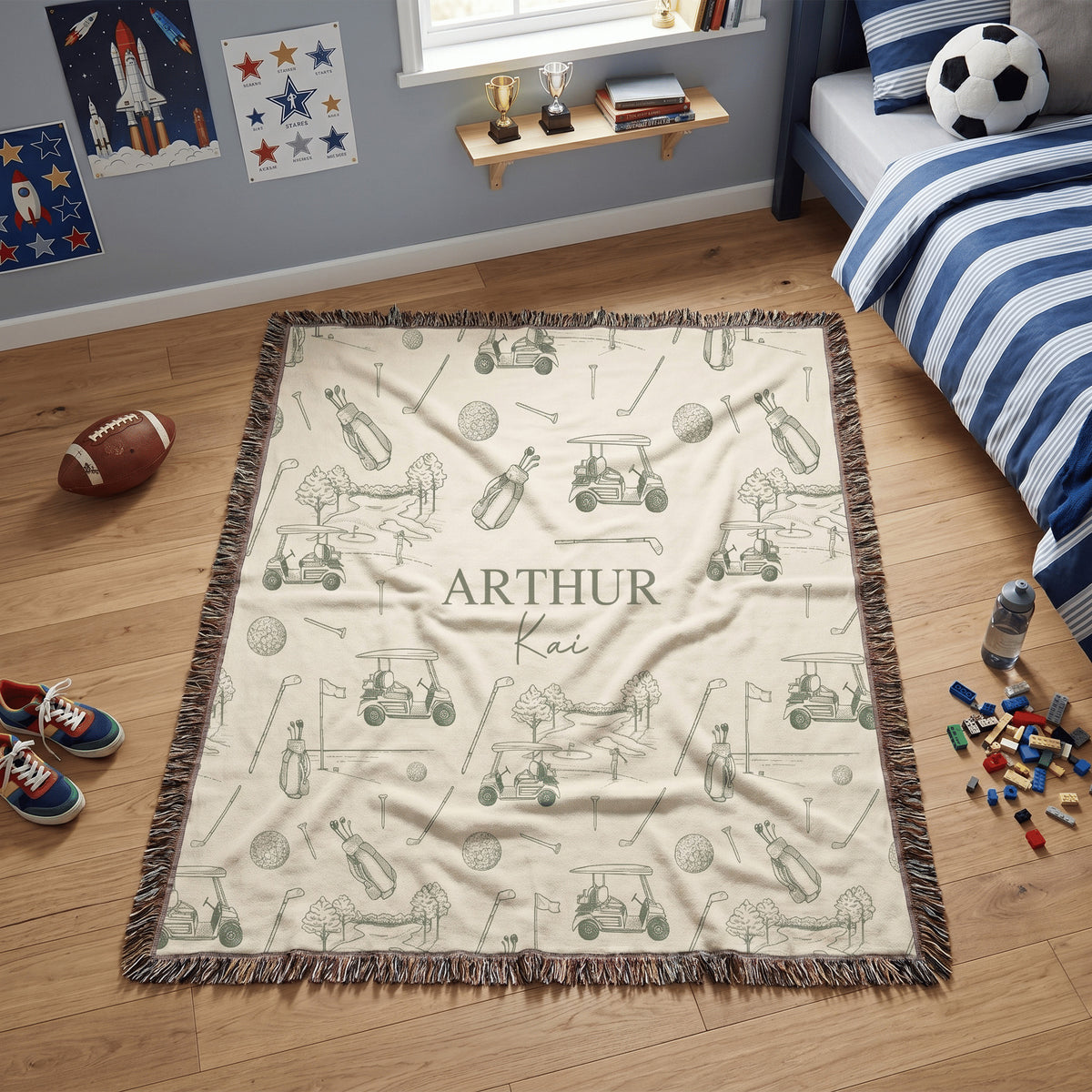 Personalized Golf Element Design Tassel Soft Throw Baby Blanket with Name Home Decor Baby Shower Birthday Gift for Newborns New Parents