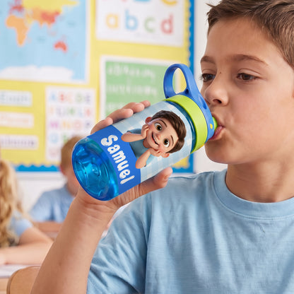 Personalized Cartoon Character Photo Water Bottle with Name and Silicone Straw Outdoor Activities Birthday Back to School Gift for Students Kids
