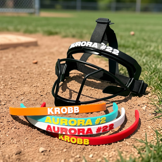 Personalized Multicolor Softball Fielder’s Mask Name Plate with Text Season‑End Gift for Softball Athletes