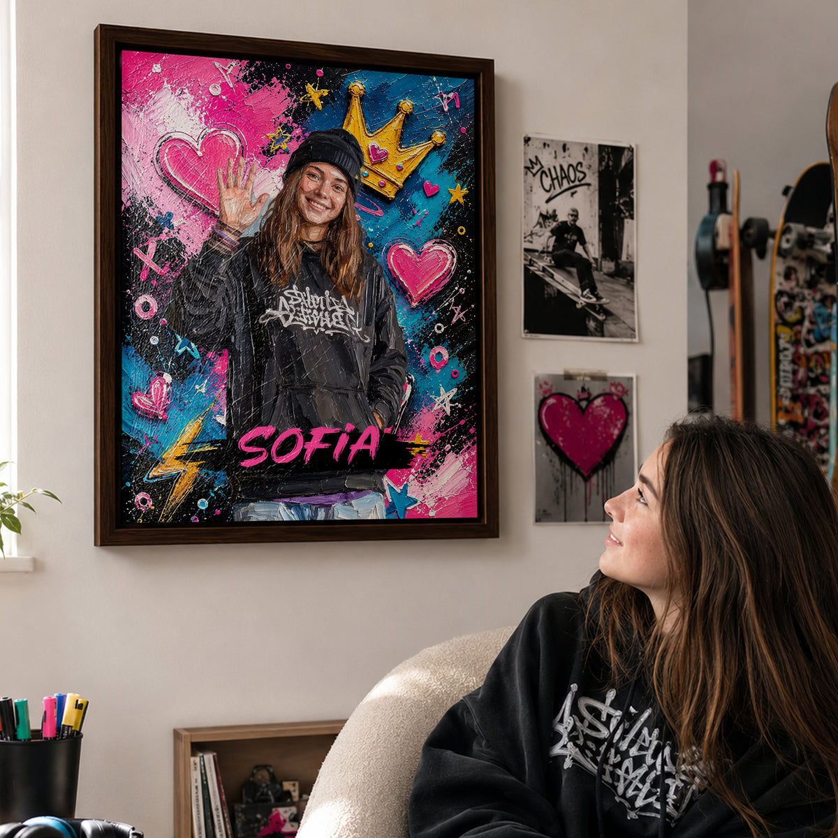 Personalized Graffiti-Style Oil Painting Photo Canvas Prints Home Decor Ship from USA Housewarming Birthday Gift for Family Friends