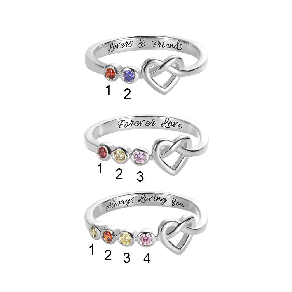 2 - 4 Birthstones Heart Ring for Women in Silver