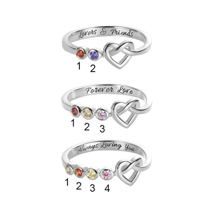 2 - 4 Birthstones Heart Ring for Women in Silver