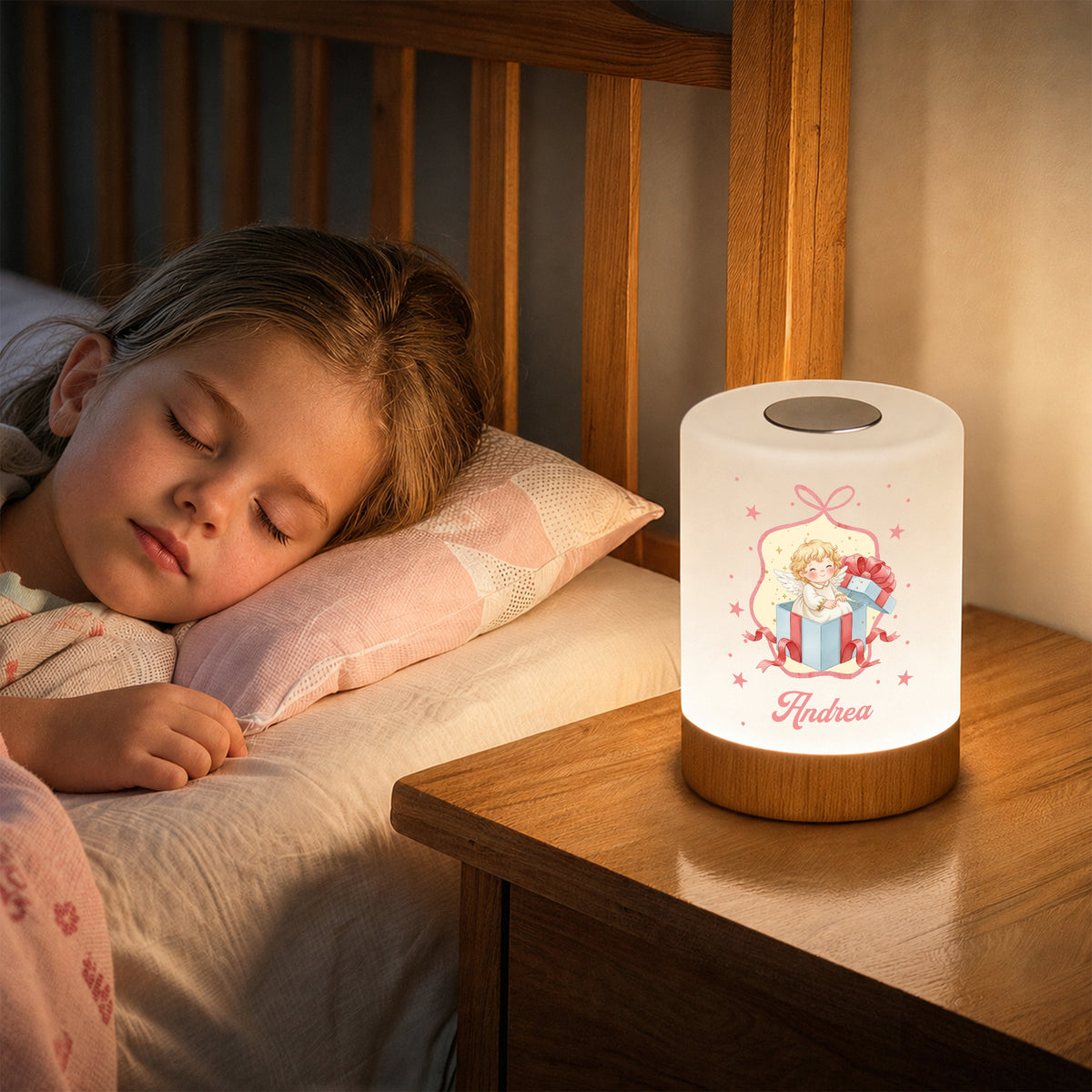 Personalized Holy Infant Angel Dimmable Touch USB Rechargeable Night Light with Name Bedroom Decor Birthday Christmas Anniversary Gift for Children