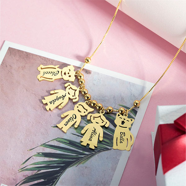 Mother's Necklace with Engraved Children Charms