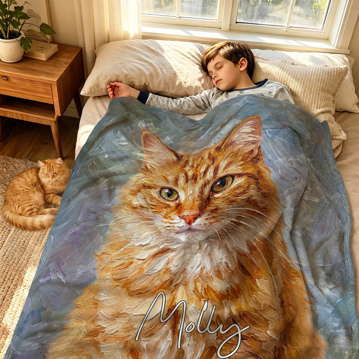 Personalized Oil Painting Style Pet Photo Soft Throw Blanket with Name Home Decor Birthday Pet Memorial Gift for Pet Lovers