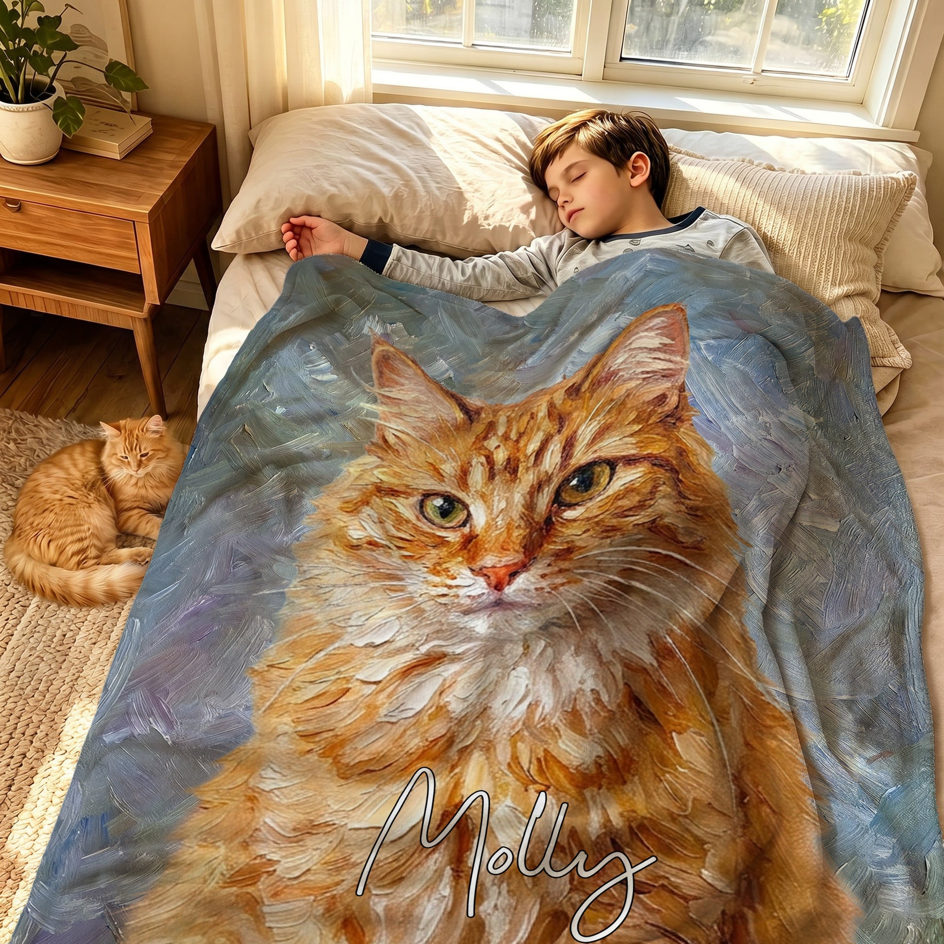 Personalized Oil Painting Style Pet Photo Soft Throw Blanket with Name Home Decor Birthday Pet Memorial Gift for Pet Lovers